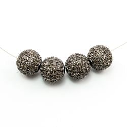 925 Sterling Silver Pave Diamond Bead with Smoky Stone, Round Ball Shape-14.00mm, Black Rhodium Plating. Sold By 1 Pcs, F-1915