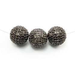 925 Sterling Silver Pave Diamond Bead with Smoky Stone, Round Ball Shape-18.00mm, Black Rhodium Plating. Sold By 1 Pcs, F-1918