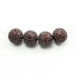 925 Sterling Silver Pave Diamond Bead with Garnet Stone, Round Ball Shape-14.00mm, Black Rhodium Plating. Sold By 1 Pcs, F-1919