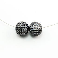 925 Sterling Silver Pave Diamond Bead with Labradorite Stone, Round Ball Shape-14.00mm, Black Rhodium Plating. Sold By 1 Pcs, F-1920