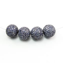 925 Sterling Silver Pave Diamond Bead with Iolite Stone, Round Ball Shape-16.00mm, Black Rhodium Plating. Sold By 1 Pcs, F-1921