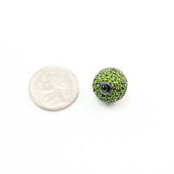 925 Sterling Silver Pave Diamond Bead with Chrome Diopside Stone, Round Ball Shape-14.00mm, Black Rhodium Plating. Sold By 1 Pcs, F-1924