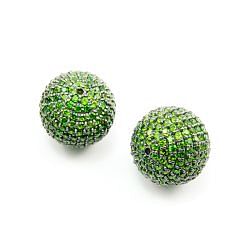 925 Sterling Silver Pave Diamond Bead with Chrome Diopside Stone, Round Ball Shape-20.00mm, Black Rhodium Plating. Sold By 1 Pcs, F-1926