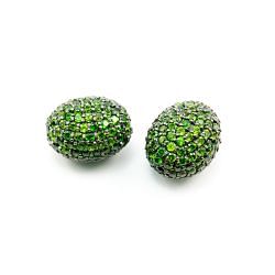 925 Sterling Silver Pave Diamond Bead with Chrome Diopside Stone, Oval Shape-19.00x15.00x14.00mm, Black Rhodium Plating. Sold By 1 Pcs, F-1943