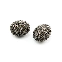 925 Sterling Silver Pave Diamond Bead with Smoky Stone, Oval Shape-19.00x14.00x16.00mm, Black Rhodium Plating. Sold By 1 Pcs, F-1944