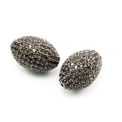925 Sterling Silver Pave Diamond Bead with Smoky Stone, Drum Shape-26.00x17.00mm, Black Rhodium Plating. Sold By 1 Pcs, F-1946