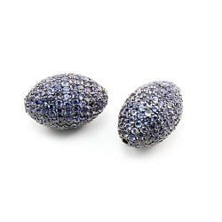 925 Sterling Silver Pave Diamond Bead with Iolite Stone, Drum Shape-25.00x17.00mm, Black Rhodium Plating. Sold By 1 Pcs, F-1950