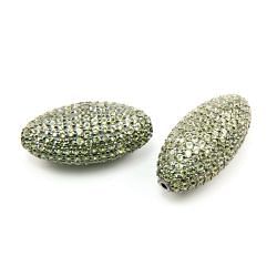 925 Sterling Silver Pave Diamond Bead with Peridot Stone, Marquise Shape-33.00x17.00x13.50mm, Black Rhodium Plating. Sold By 1 Pcs, F-1954