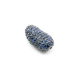 925 Sterling Silver Pave Diamond Bead with Sapphire Stone, Peanut Shape-25.00x13.00mm, Black Rhodium Plating. Sold By 1 Pcs, F-1963