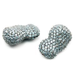 925 Sterling Silver Pave Diamond Bead with Blue Zirconia Stone, Baroque Shape-29.00x18.00mm, Black Rhodium Plating. Sold By 1 Pcs, F-1975