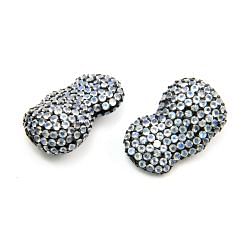 925 Sterling Silver Pave Diamond Bead with Rainbow Moonstone Stone, Baroque Shape-29.00x18.00mm, Black Rhodium Plating. Sold By 1 Pcs, F-1980