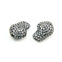 925 Sterling Silver Pave Diamond Bead with White Topaz Stone, Baroque Shape-22.00x16.00mm, Black Rhodium Plating. Sold By 1 Pcs, F-1984