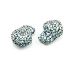 925 Sterling Silver Pave Diamond Bead with Blue Zircon Stone, Baroque Shape-22.00x16.00mm, Black Rhodium Plating. Sold By 1 Pcs, F-1987
