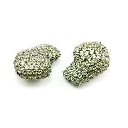 925 Sterling Silver Pave Diamond Bead with Peridot Stone, Baroque Shape-22.00x16.00mm, Black Rhodium Plating. Sold By 1 Pcs, F-1991