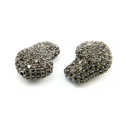 925 Sterling Silver Pave Diamond Bead with Smoky Stone, Baroque Shape-22.00x16.00mm, Black Rhodium Plating. Sold By 1 Pcs, F-1992
