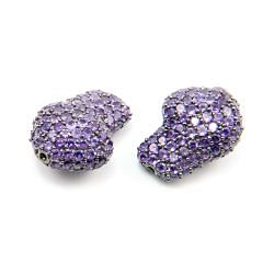 925 Sterling Silver Pave Diamond Bead with Amethyst Stone, Baroque Shape-22.00x16.00mm, Black Rhodium Plating. Sold By 1 Pcs, F-1995