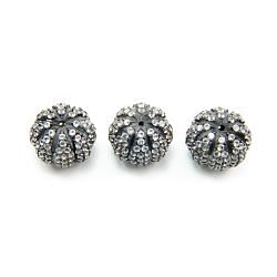 925 Sterling Silver Pave Diamond Bead with White Topaz Stone, Melon Shape-19.00x15.00mm, Black Rhodium Plating. Sold By 1 Pcs, F-2011