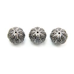 925 Sterling Silver Pave Diamond Bead with Black Spinel Stone, Melon Shape-19.00x15.00mm, Black Rhodium Plating. Sold By 1 Pcs, F-2013