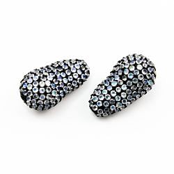 925 Sterling Silver Pave Diamond Bead with Rainbow Moonstone Stone, Baroque Shape-27.00x15.00mm, Black Rhodium Plating. Sold By 1 Pcs, F-2037