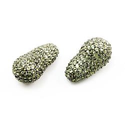 925 Sterling Silver Pave Diamond Bead with Peridot Stone, Baroque Shape-27.00x15.00mm, Black Rhodium Plating. Sold By 1 Pcs, F-2038
