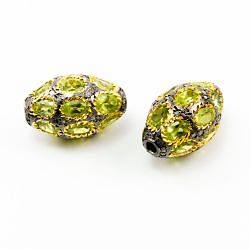 925 Sterling Silver Pave Diamond Bead with Peridot Stone, Drum Shape-21.00x13.50mm, Gold And Black Rhodium Plating. Sold By 1 Pcs, F-2113