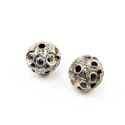 925 Sterling Silver Pave Diamond Bead with Sapphire Stone, Roundel Shape-13.00x14.50mm, Gold And Black Rhodium Plating. Sold By 1 Pcs, F-2114