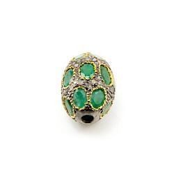 925 Sterling Silver Pave Diamond Bead with Emerald Stone, Oval Shape-20.50x13.50mm, Gold And Black Rhodium Plating. Sold By 1 Pcs, F-2120
