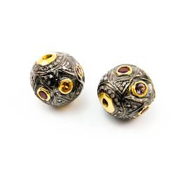 925 Sterling Silver Pave Diamond Bead with Multi Tourmaline Stone, Round Ball Shape-13.00x13.00mm, Gold And Black Rhodium Plating. Sold By 1 Pcs, F-2122