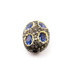 925 Sterling Silver Pave Diamond Bead with Kyanite Stone, Oval Shape-23.00x17.00x12.50mm, Gold And Black Rhodium Plating. Sold By 1 Pcs, F-2127