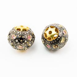 925 Sterling Silver Pave Diamond Bead with Multi Tourmaline Stone, Roundel Shape-19.00x17.00mm, Gold And Black Rhodium Plating. Sold By 1 Pcs, F-2140