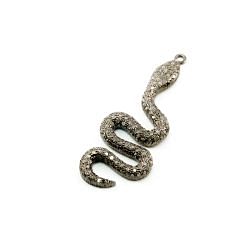 925 Sterling Silver Pave Diamond Pendant, Snake Shape-48.50x18.00mm, Black Rhodium Plating. Sold By 1 Pcs, F-2154