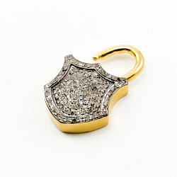 925 Sterling Silver Pave Diamond Finding&Claps, Lock Shape-29.00x29.00x6.50mm, Gold And Black Rhodium Plating. Sold By 1 Pcs, F-2168