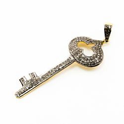 925 Sterling Silver Pave Diamond Pendant, Key Shape-51.00x21.00x9.50mm, Gold And Black Rhodium Plating. Sold By 1 Pcs, F-2174