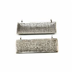 925 Sterling Silver Pave Diamond Connector, Rectangle Shape-34.00x12.00mm, Black Rhodium Plating. Sold By 1 Pcs, F-2187