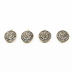 925 Sterling Silver Pave Diamond Pendant, Coin Shape-12.50x16.00mm, Gold And Black Rhodium Plating. Sold By 1 Pcs, F-2191