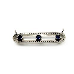925 Sterling Silver Pave Diamond Connector With Kyanite Stone, Fancy Shape-40.00x11.00mm, Black/White Rhodium Plating. Sold By 1 Pcs, F-2199