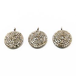 925 Sterling Silver Pave Diamond Pendant, Coin Shape-15.50x19.00mm, Black/White Rhodium Plating. Sold By 1 Pcs, F-2213