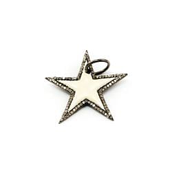 925 Sterling Silver Pave Diamond Pendant With White Enamel, Star Shape-32.00mm, Black/White Rhodium Plating. Sold By 1 Pcs, F-2214