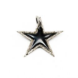 925 Sterling Silver Pave Diamond Pendant With Enamel, Star Shape-32.00mm, Black/White Rhodium Plating. Sold By 1 Pcs, F-2215