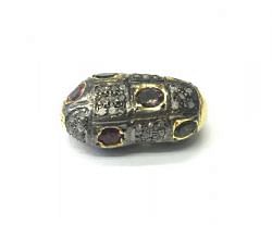 925 Sterling Silver Pave Diamond Bead with Multi Tourmaline Stone, Nugget Shape-25.00x13.50x11.50mm, Gold And Black Rhodium Plating. Sold By 1 Pcs, F-2309