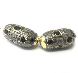 925 Sterling Silver Pave Diamond Bead with Sapphire Stone, Nugget Shape-25.00x11.00x11.00mm, Gold And Black Rhodium Plating. Sold By 1 Pcs, F-2318