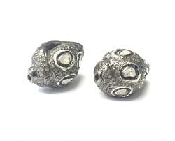 925 Sterling Silver Pave Diamond Beads with Polki Diamond, Conch Shape-21.50x15.00mm, Black/White Rhodium Plating. Sold By 1 Pcs, F-2331