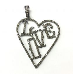 925 Sterling Silver Pave Diamond Pendant, Heart Shape-39.00x35.00mm, Black Rhodium Plating. Sold By 1 Pcs, F-2340