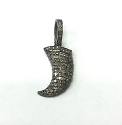 925 Sterling Silver Pave Diamond Pendant, Dagger Shape-28.00x7.00mm, Black Rhodium Plating. Sold By 1 Pcs, F-2342