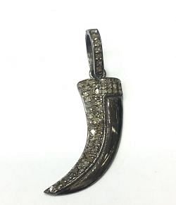 925 Sterling Silver Pave Diamond Pendant, Dagger Shape-21.00x8.00mm, Black Rhodium Plating. Sold By 1 Pcs, F-2343