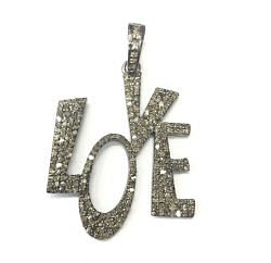 925 Sterling Silver Pave Diamond Pendant, Love Shape-29.00x37.00mm, Black Rhodium Plating. Sold By 1 Pcs, F-2344
