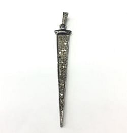 925 Sterling Silver Pave Diamond Pendant, Sword Shape-45.00x6.00mm, Black Rhodium Plating. Sold By 1 Pcs, F-2348