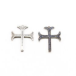 925 Sterling Silver Cross Shape Sapphire Pave Diamond Pendant.