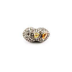 925 Sterling Silver Peanut Shape Pave Diamond Bead With Natural Multi Sapphire Stone.
