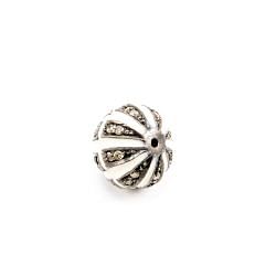 925 Sterling Silver Pave Diamond Bead - Ball Shape and White Enamel.